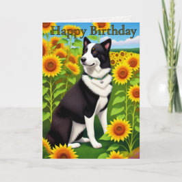 Birthday Dog with Sunflower  Kort