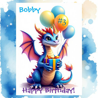 Birthday Dragon Add Name & Age of Young Boy Kort