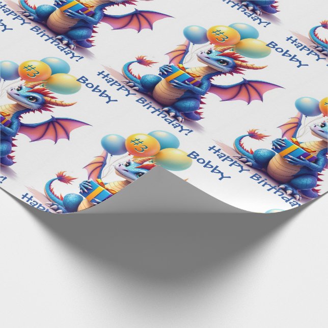 Birthday Dragon Add Name & Age Presentpapper (Hörn)