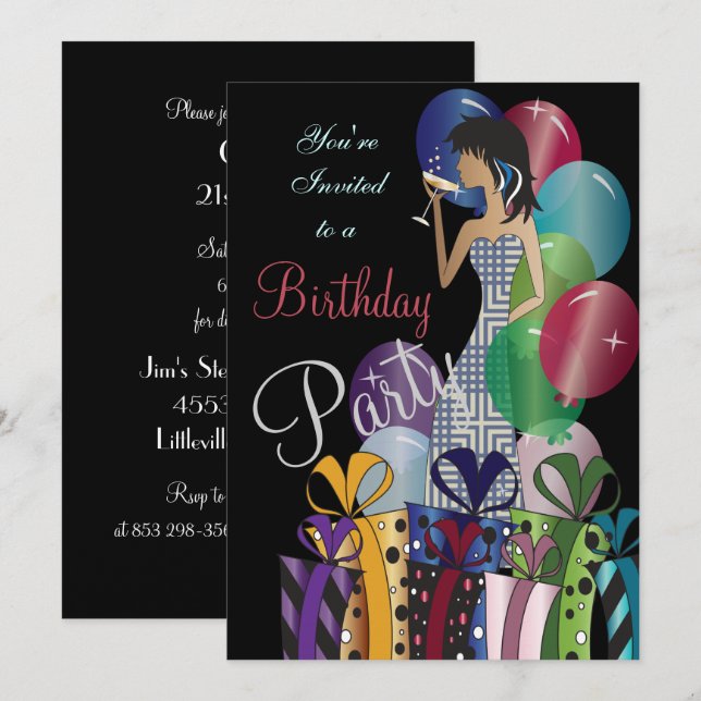 Birthday eller Bachelorette Party Diva Princess Gi Inbjudningar (Fram/baksida)