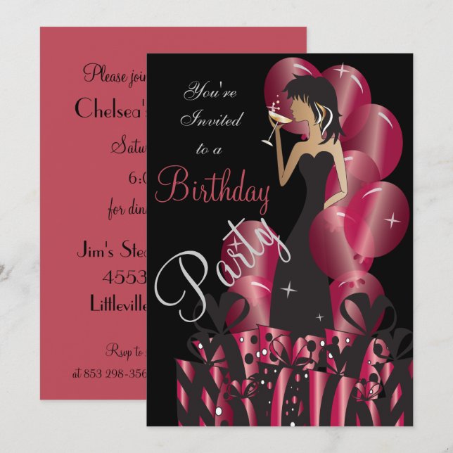 Birthday eller Bachelorette Party Diva Princess Gi Inbjudningar (Fram/baksida)