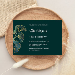 Birthday emerald grönt Greenery script elegant Inbjudningar