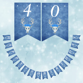 Birthday Fantasy White Hjort Head Ro Misty Blue Vimplar