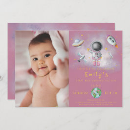 Birthday flicka Astronaut-raketstjärnor Party I Inbjudningar