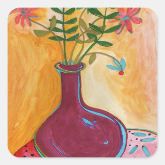 Birthday Flowers Fyrkantigt Klistermärke