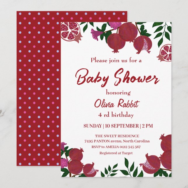 Birthday for a Girl Pomegranate Red Rosa Invati Inbjudningar (Fram/baksida)