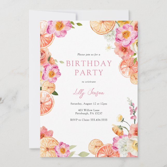 Birthday för Bright Citrus- och Flirty Flowers Inbjudningar (Framsida)