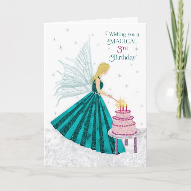 Birthday for Girl 3 Magic Fairy Lighting Candles Kort (Framsida)