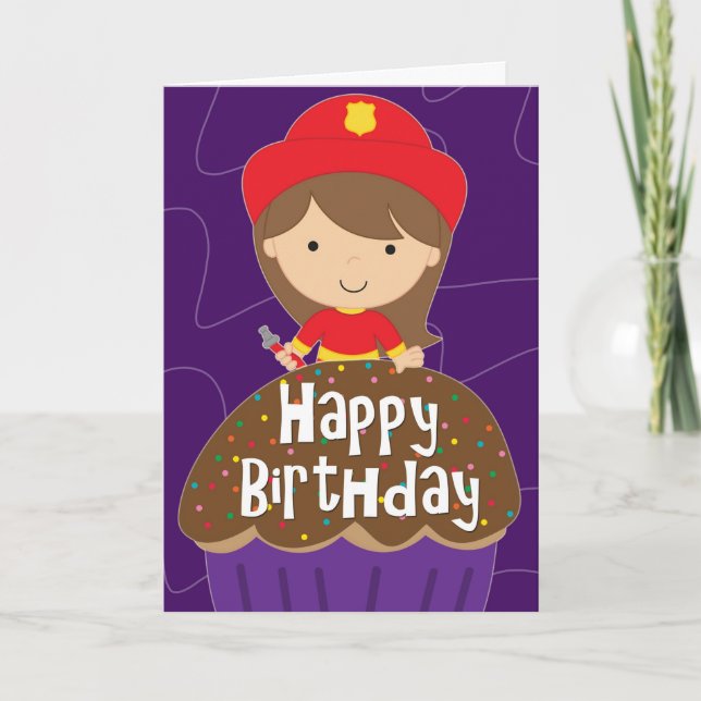 Birthday for Girl - Little Firefighter and Cupaka Kort (Framsida)