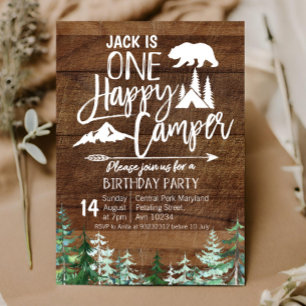 Birthday Forest Camping Party Kraft Camper Inbjudningar