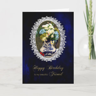 BIRTHDAY - FRIEND, Antique Flow Blue Vas, Flowers Kort