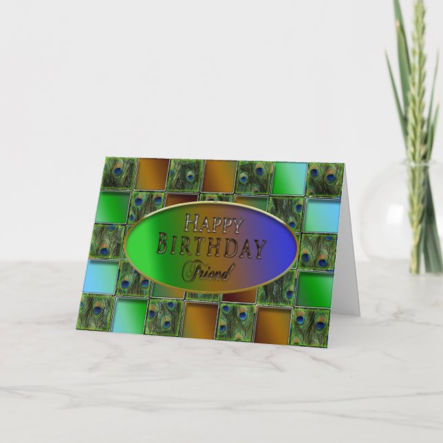 BIRTHDAY FRIEND, PEACOCK FEATHERS KORT (Framsida)