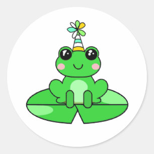 Birthday Frog på Lily Pad Runt Klistermärke
