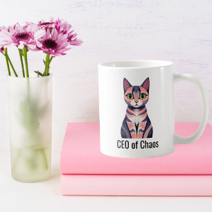 Birthday Funny Cat ’CEO of Chaos’ Cat Mamma Anpass Kaffemugg