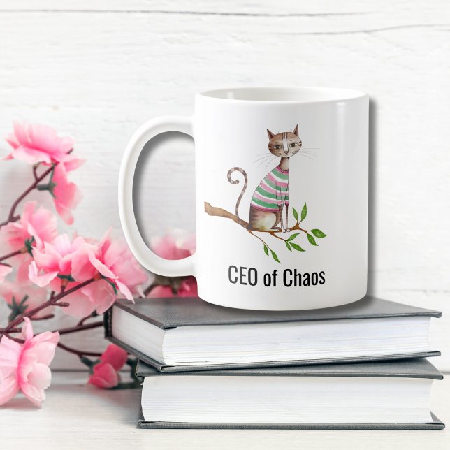 Birthday Funny Cat ’CEO of Chaos’ Cat Mamma Anpass Kaffemugg (Skapare uppladdad)
