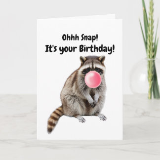Birthday Funny Raccoon Blows Rosa Bubble Kort