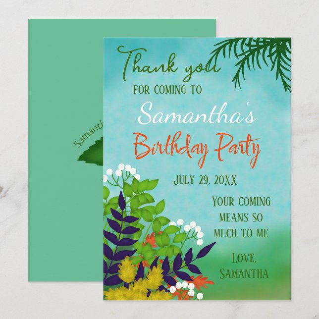 Birthday Garden Theme Tack Kort (Fram/baksida)