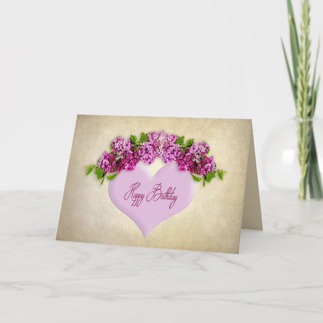BIRTHDAY - General - Elegance with Lilacs & Heart Kort (Framsida)