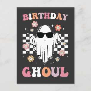 Birthday Ghoul Ghost Halloween Groovy Retro Inbjudan Vykort