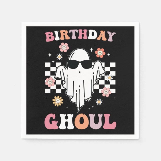 Birthday Ghoul Ghost Halloween Groovy Retro Pappersservett (Framsidan)