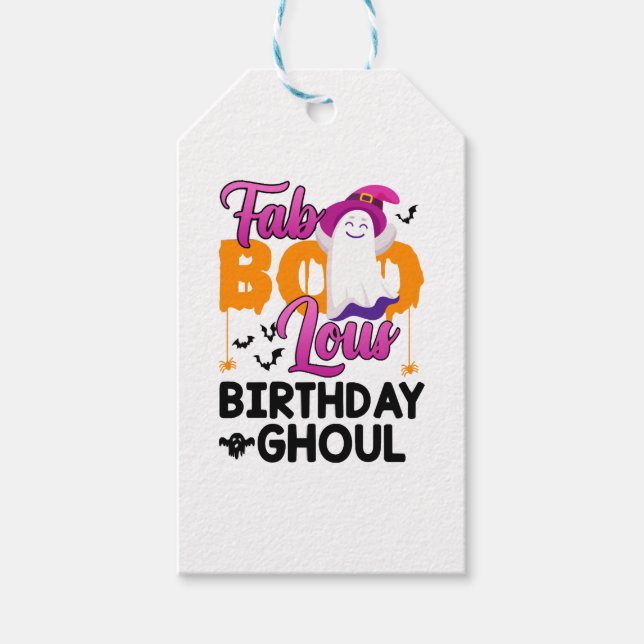 Birthday Ghoul Halloween Girls Womens Fab Boo Lous Presentetikett (Framsidan)