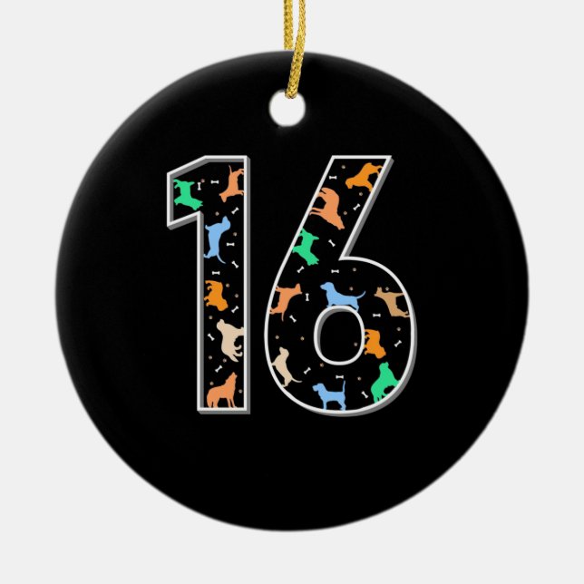 Birthday Gift | 16:e födelsedagen med Hund Julgransprydnad Keramik (Framsidan)