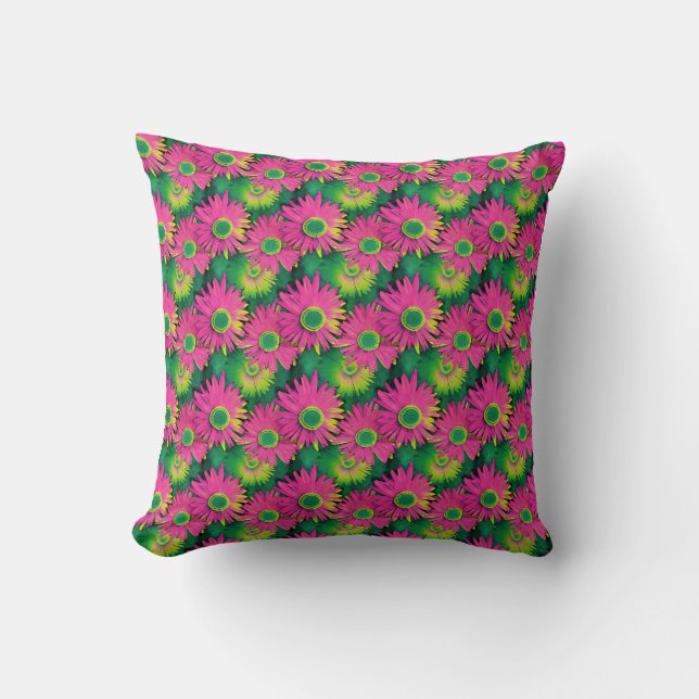 Birthday Gift | Färg Daisy Blommor Arrangemang Kudde (Framsida)