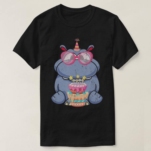 Birthday Gift Idea Cake Kids Cute Hippo  T Shirt (Design framsida)