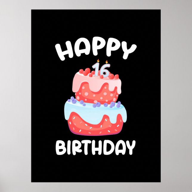 Birthday Gift | Lycklig 16:e födelsedagen Poster (Framsidan)