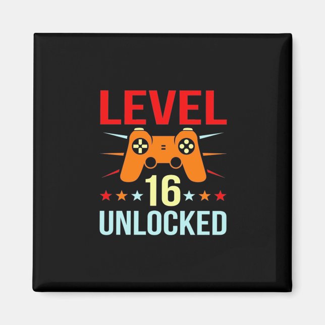 Birthday Gift | Olåst spelare på nivå 16 Magnet (Framsidan)