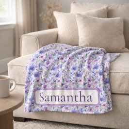Birthday Gift Purple Floral Personalized Name Fleecefilt