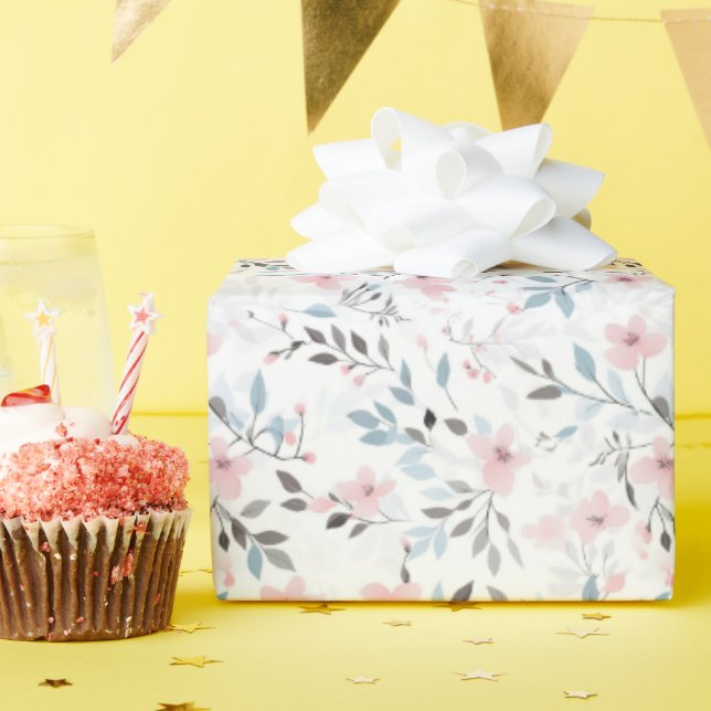 Birthday Gift | Rosa, blått och Grått Flowers Presentpapper (Födelsedagsfest)