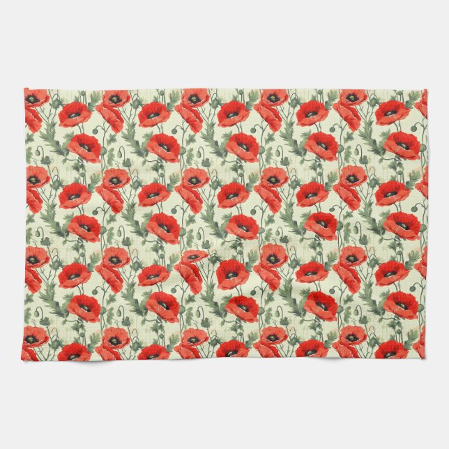 Birthday Gift | Seamless Red Poppy Kökshandduk (Horisontell)