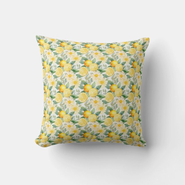 Birthday Gift | Sömlös citron och Daisy Kudde (Framsida)