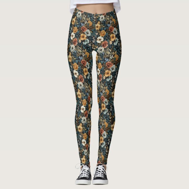 Birthday Gift | Sömlöst Blommönster Leggings (Framsida)