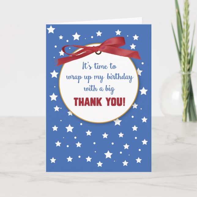 Birthday Gift Tack Presenter, Red Ribbon, Star Kort (Framsida)