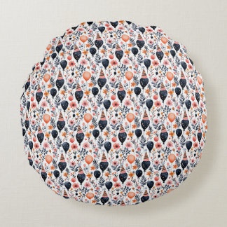Birthday Gift | Whimsisk ballong och blomma Rund Kudde