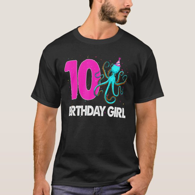 Birthday Girl 10 Octopus Kärlek T Shirt (Framsida)