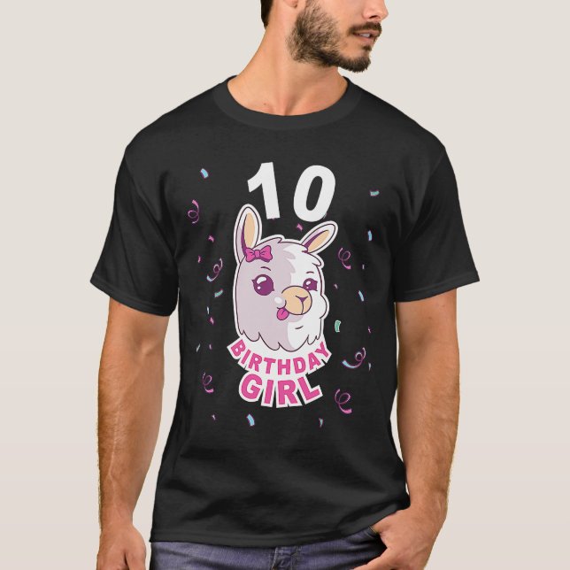 Birthday Girl 10 Years Cute Llama Matching Fam T Shirt (Framsida)