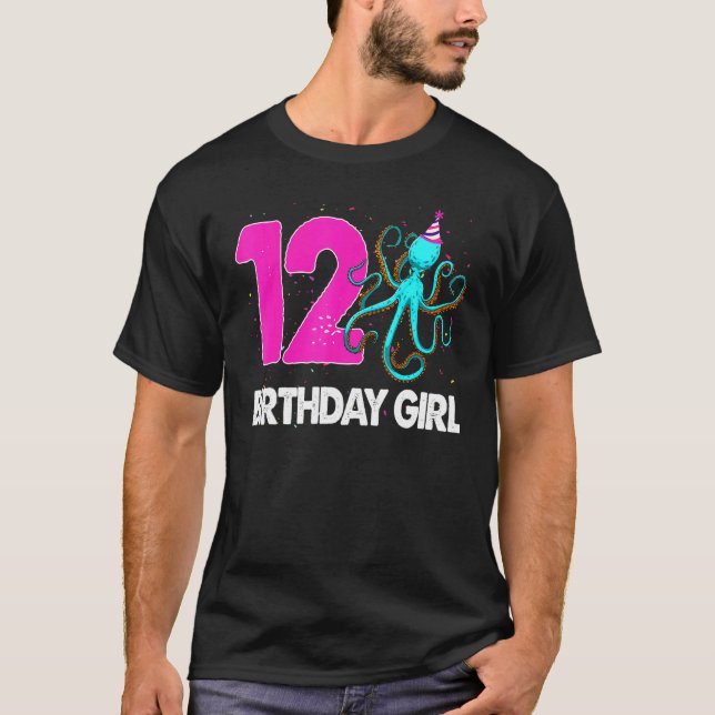 Birthday Girl 12 Octopus Kärlek T Shirt (Framsida)