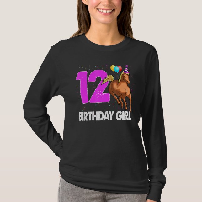 Birthday Girl 12 Riding Rider Horse Kärlek Party T Shirt (Framsida)