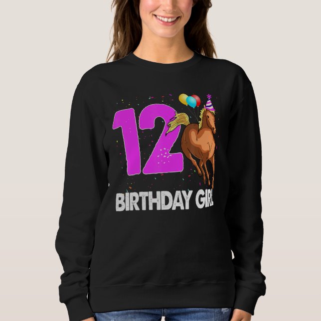 Birthday Girl 12 Riding Rider Horse Kärlek Party T Shirt (Framsida)