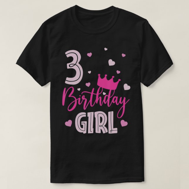 Birthday Girl 3 Years Old Cute Rosa Matching Famil T Shirt (Design framsida)
