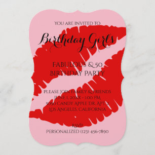 Birthday Girl & 40 Red Lipstick med Blekens Rosa Inbjudningar