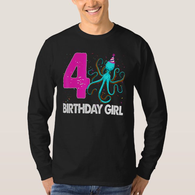 Birthday Girl 4 Octopus Kärlek T Shirt (Framsida)