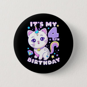 Birthday Girl 4 Years Old, Cat, Unicorn, 4th Birth Knapp