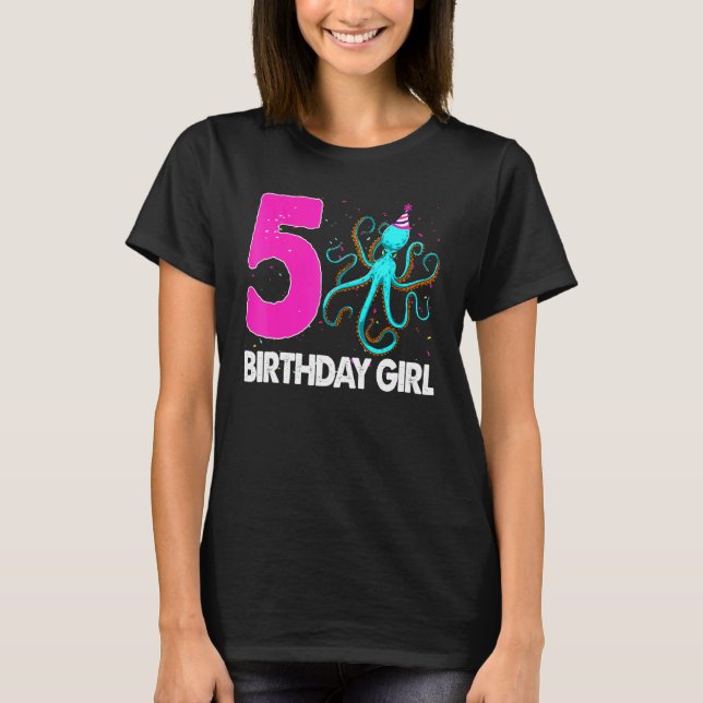 Birthday Girl 5 Octopus Kärlek T Shirt (Framsida)