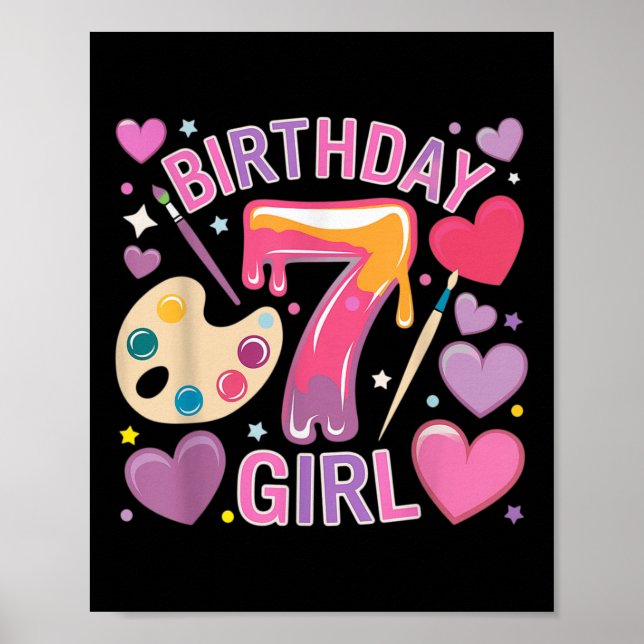 Birthday Girl 7 Year Old Art Painting Party 7:e Bi Poster (Framsidan)