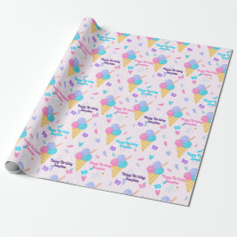 Birthday Girl Add Namn and Age Rosa Ice Cream Cone Presentpapper