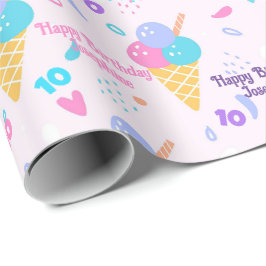 Birthday Girl Add Namn and Age Rosa Ice Cream Cone Presentpapper